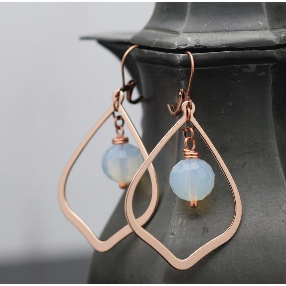 Rose Gold and Opalite Teardrop Hoops